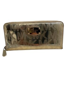 Michael Kors Metallic Gold Logo Zip-Around Wallet